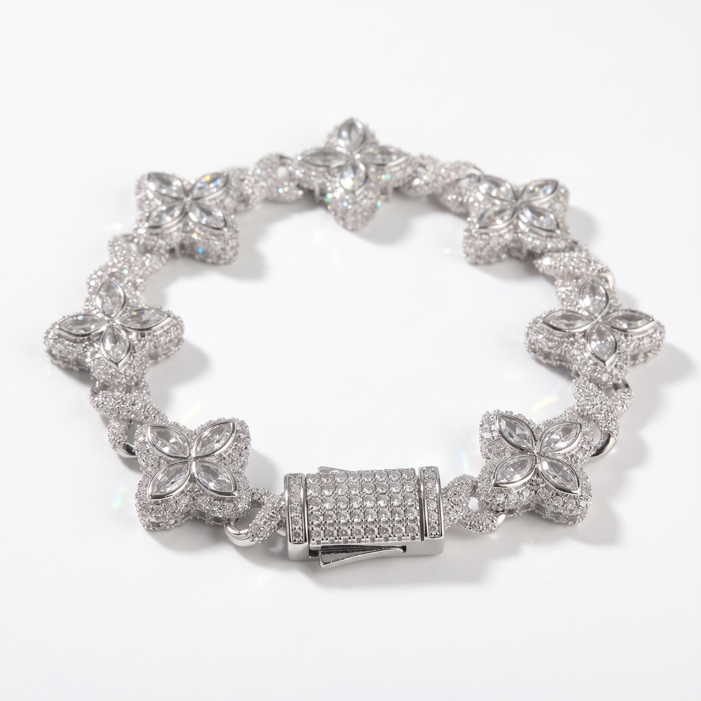 Flower Bracel Silver white